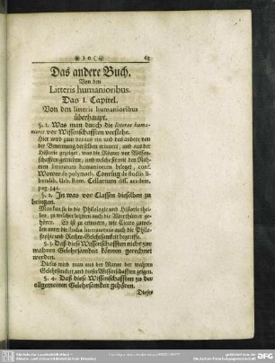 Das andere Buch. Von den Litteris humanioribus