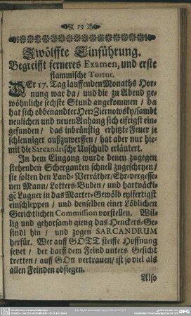 Zwölffte Einführung. Begreifft ferneres Examen, und erste flammische Tortur
