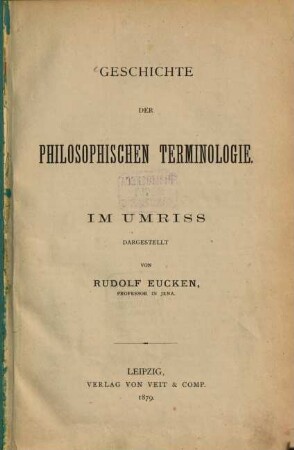 Geschichte der philosophischen Terminologie : im Umriss