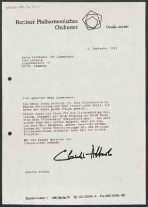Brief an Udo Zimmermann, 04.09.1993