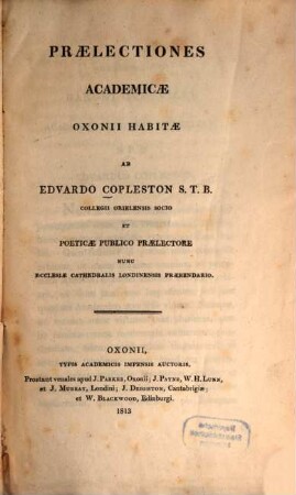 Praelectiones Academicae Oxonii habitae : De arte poetica