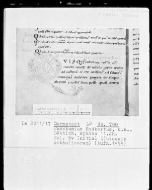 Paschasius. Augustinus. Alcuinus — Initiale Q, Folio 5verso