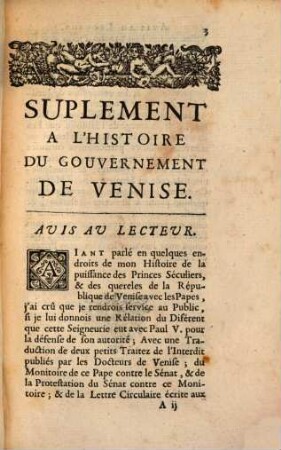 Suplement A L'Histoire Du Gouvernement De Venise