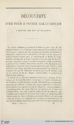 N.S. 18.1868: Découverte d'un four à potier gallo-romain à Bellevue, près Agen (Lot-et-Garonne)
