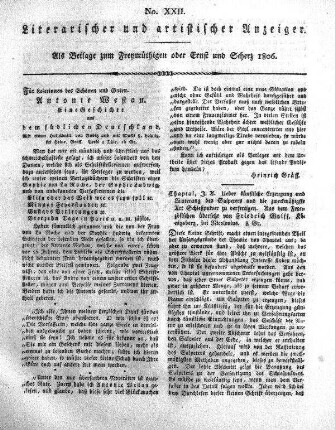 Literarischer und artistischer Anzeiger, No. XXII.