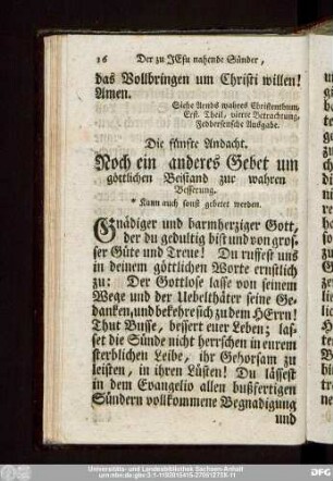 Die fünfte Andacht. Noch ein anderes Gebet um göttlichen Beistand zur wahren Besserung.