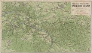 Karte der Sächsischen Schweiz, 1:45 000, Lithographie, 1925 : Griebens Wanderkarte Sächsische Schweiz : mit Entfernungsangaben. - 1:45 000. - Berlin : Goldschmidt , [19]25. - 1 Kt. : mehrfarb. ; 60 x 34 cm, gefaltet + Umschl.