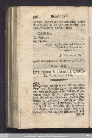 Num. XXI. Privilegium Imperatoris Caroli V. de anno 1541.