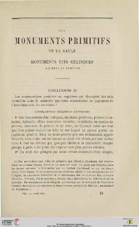 N.S. 7.1863: Les monuments primitifs de la Gaule : monuments dits celtiques; dolmens et tumulus