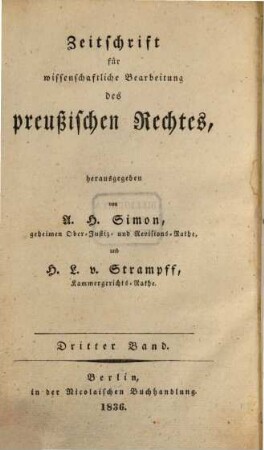 Zeitschrift für wissenschaftliche Bearbeitung des preußischen Rechtes. 3. 1836