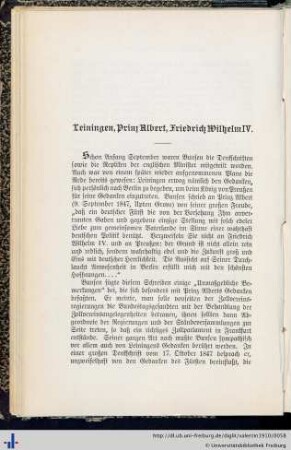 Leiningen, Prinz Albert, Friedrich Wilhelm IV.