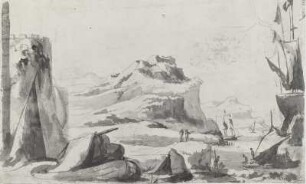 Felsige Küstenlandschaft mit Schiffen