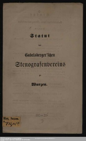 Statut der Gabelsberger'schen Stenografenvereins zu Wurzen