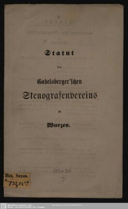 Statut der Gabelsberger'schen Stenografenvereins zu Wurzen