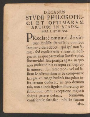 Decanus Studii Philosophici Et Optimarum Artium In Academia Lipsiensi.