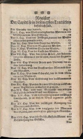 Register Der Capitel so in diesem ersten Tractätlein befindlich sind