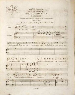 Amore! (recitativo) Ilda tu l'ami : (Duetto) nell'opera l'Ilda