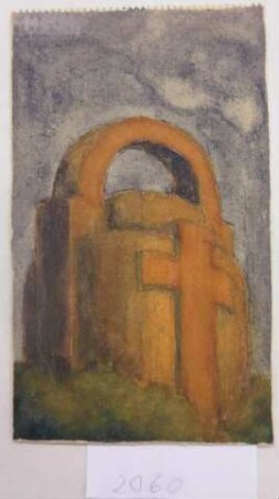 [Rundbau mit monumentalem Reliefkreuz und freistehender Archivolte (Kultbau oder Denkmal)]