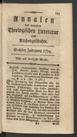 Acht und dreißigste Woche