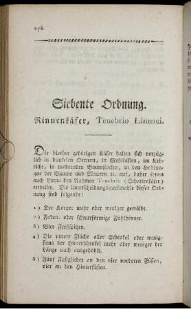 Siebente Ordnung. Rinnenkäfer, Tenebrio Linnaei.