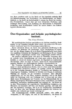 Über Organisation und Aufgabe psychologischer Institute