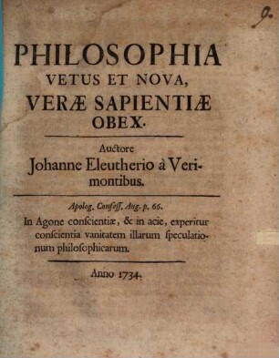 Philosophia Vetus Et Nova, Verae Sapientiae Obex