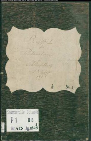 Zivilstandsregister der evangelischen Gemeinde Schlüsselburg, Kreis Minden (A 1808 Bd. I). (Gemeinde: Evangelische Gemeinde Schlüsselburg)