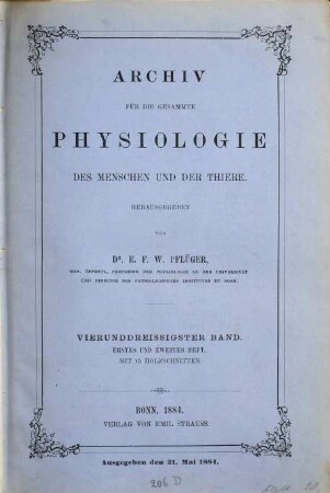 Archiv für die gesamte Physiologie des Menschen und der Thiere. 34, 34. 1884