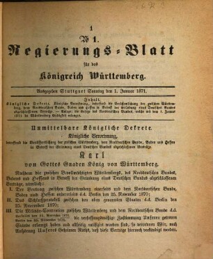 Regierungsblatt für das Königreich Württemberg. 1871, 1871