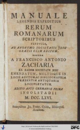 Manuale Legendis Expeditius Rerum Romanarum Scriptoribus Perutile