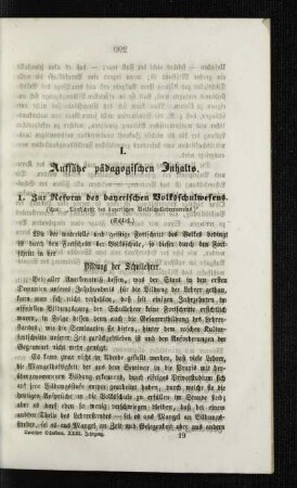 Zur Reform des bayerischen Volksschulwesens : (aus: "Denkschrift des bayerischen Volksschullehrervereins") ; (Schulß)