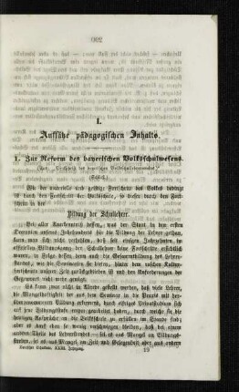 Zur Reform des bayerischen Volksschulwesens : (aus: "Denkschrift des bayerischen Volksschullehrervereins") ; (Schulß)