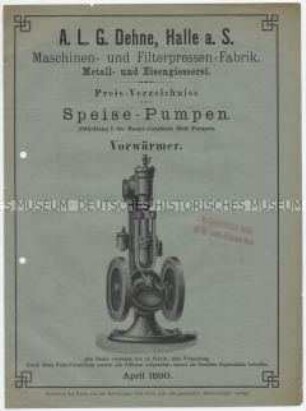 Preis-Verzeichnis über Speise-Pumpen