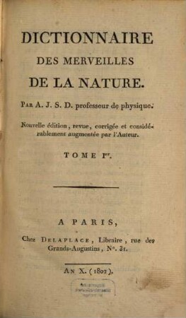 Dictionnaire des merveilles de la nature, 1
