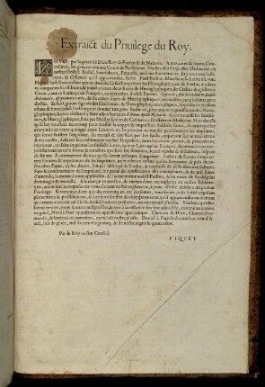 Extraict du Privilege du Roy.