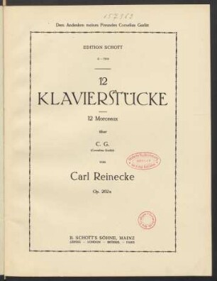 12 Klavierstücke über C.G. (Cornelius Gurlitt) : Op. 262a