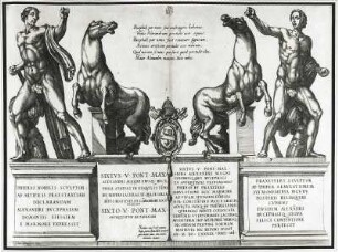 Die Dioskuren nach der Neuaufstellung auf dem Quirinal in Rom : Tempesta, Antonio: Die Dioskuren nach der Neuaufstellung auf dem Quirinal in Rom. Kupferstich; 36,2 x 49 cm. Dresden: Kupferstich-Kabinett A 96 191 in A 838,2