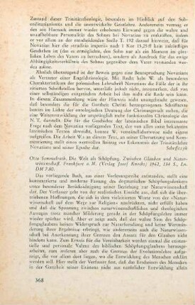 368-369 [Rezension] Semmelroth, Otto, Die Welt als Schöpfung