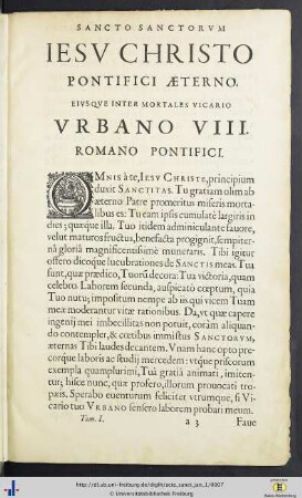 Sancto Sanctorum Iesu Christo Pontifici Aeterno Eiusque Inter Mortales Vicario Urbano VIII. Romano Pontifici.
