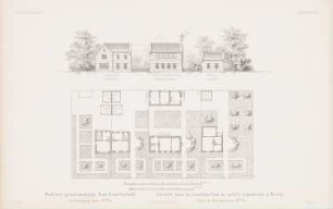 Häuser der gemeinnützigen Bau-Gesellschaft, Berlin: Grundrisse, Ansichten (aus: Atlas zur Zeitschrift für Bauwesen, hrsg. v. G. Erbkam, Jg. 17, 1867)