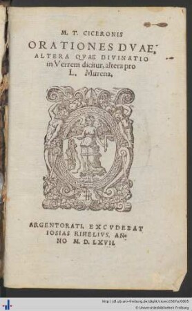 ORATIONES DVAE, ALTERA QVAE DIVINATIO in Verrem dicitur, altera pro L. Murena.