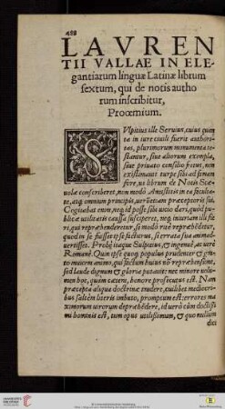 Lavrentii Vallae in elegantiarum linguæ Latinæ librum sextum, qui de notis authorum inscribitur