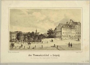 Die Promenade im Westen von Leipzig am Thomaskirchhof mit Superintendentur und Küsterei, Erinnerungsblatt an den Superintendenten Christian Gottlob Großmann (1783-1857)