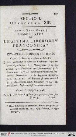 Sectio I. Opvscvlvm XIII