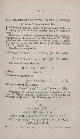 The eliminant of two binary quantics.