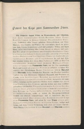 Patent der Loge zum flammenden Stern
