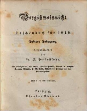 Vergißmeinnicht : Taschenbuch, 3. 1849
