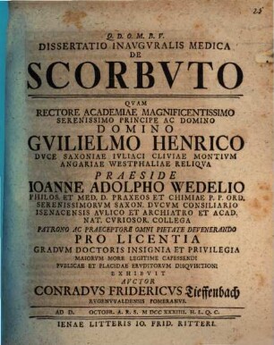 Dissertatio Inavgvralis Medica De Scorbvto
