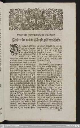 Geehrtester und in Christo geliebter Leser