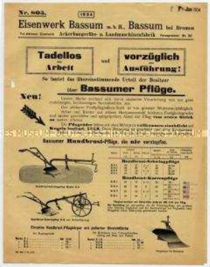 Pflüge des Eisenwerkes Bassum
